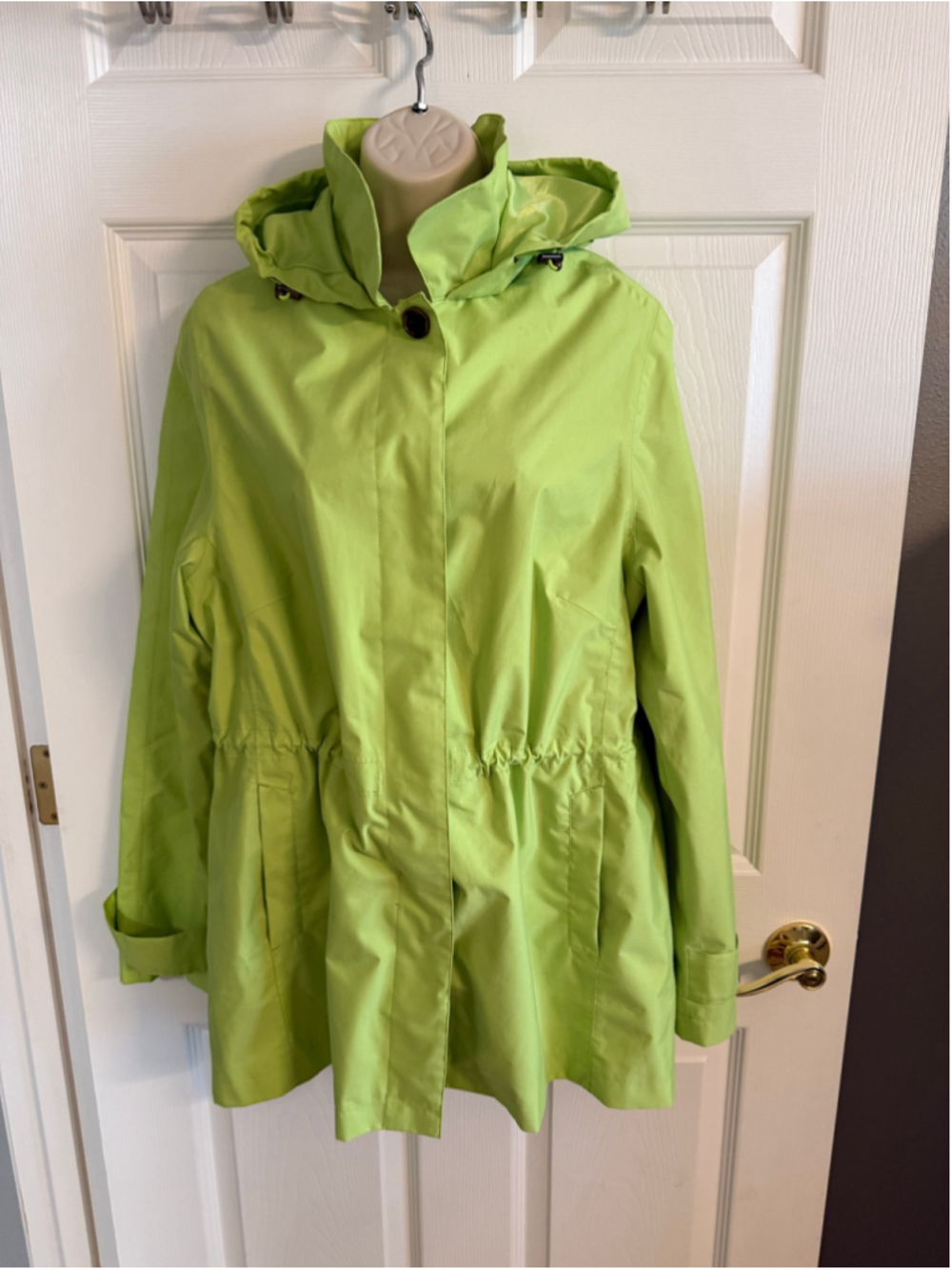 Lands' End Lime Green Rain Jacket Polka Dot Lining Size L/P Petite 14-16
